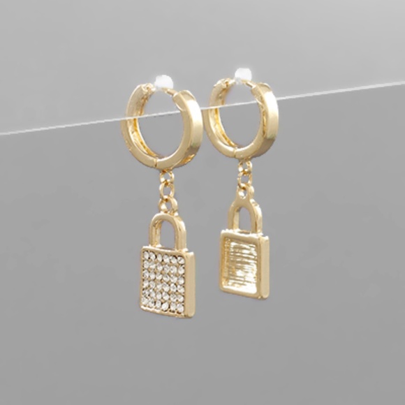 Crystal Lock Dangle Hoops - Picture 1 of 1